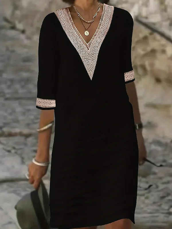 Buy More, Save More Guipure Lace V Neck Dress, Casual Short Sleeve Dress