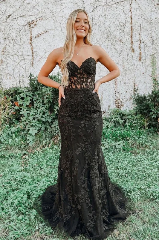 Instant Discount Black Strapless Lace Floor Length Prom Dress