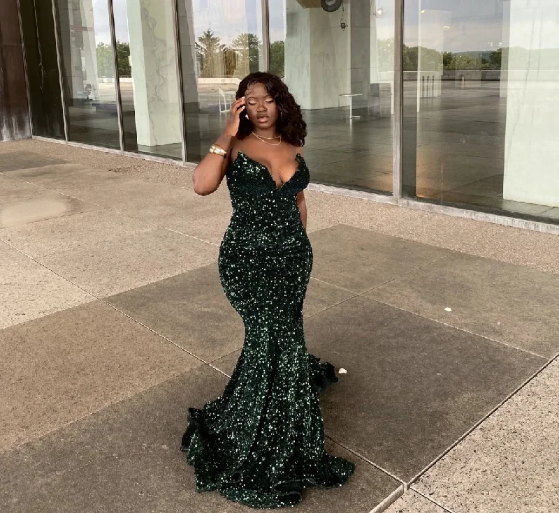 Limited Availability backless dressSexy Mermaid Glitter Prom Dress Long Evening Gowns Dark Green Women Formal Dresses Y4329