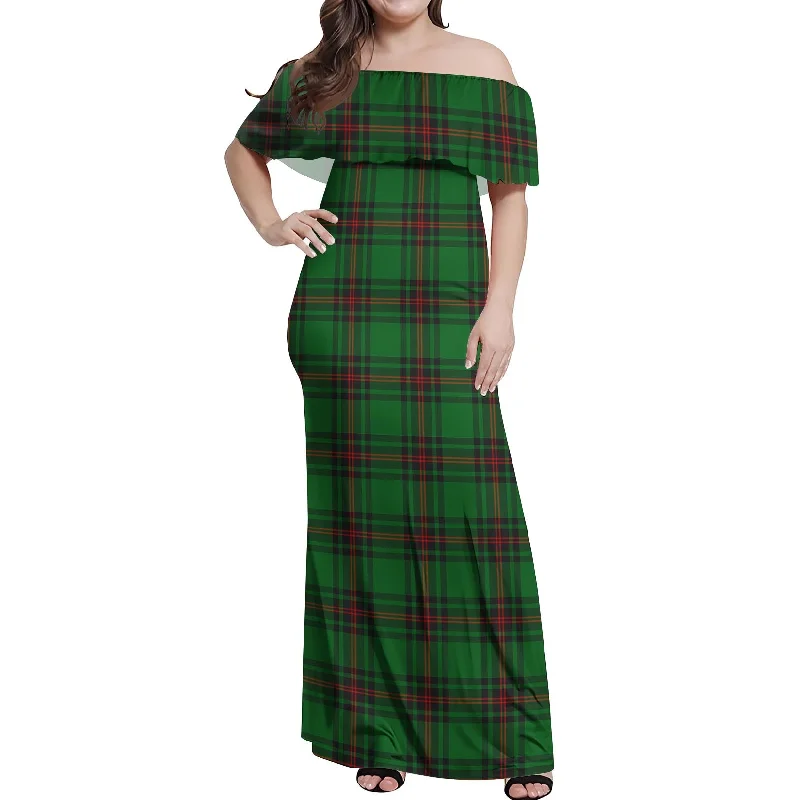 Hurry In Primrose Tartan Off Shoulder Long Dress