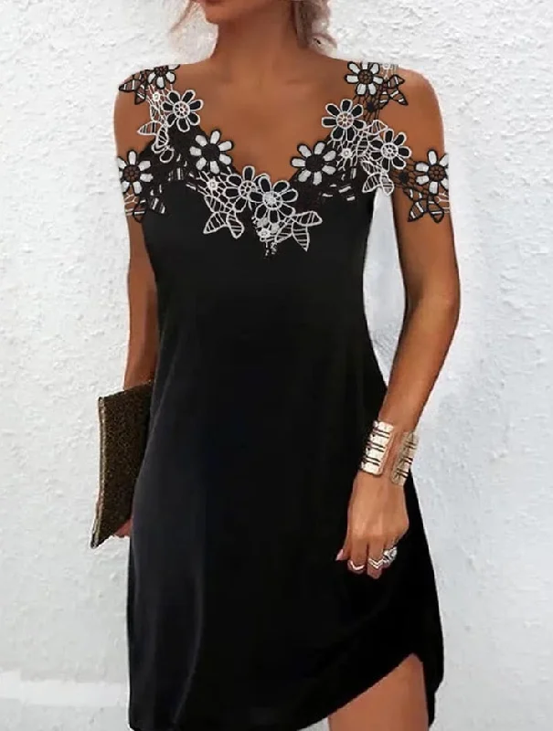 Savings Alert V Neck Short Sleeve Hollowing Out Midi Dress