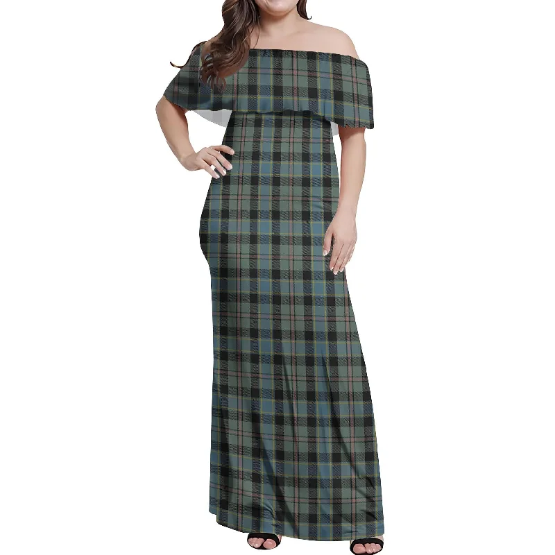 Epic Deals Ogilvie (Ogilvy) Hunting Tartan Off Shoulder Long Dress