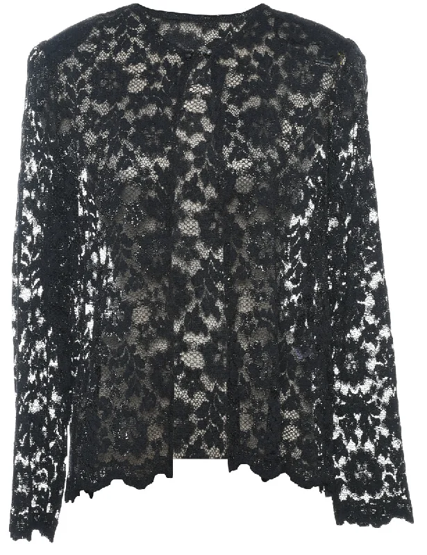 Seasonal Clearance sporty outerwearBlack Lace Evening Jacket - M