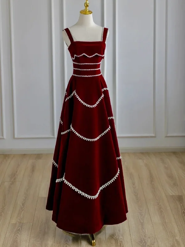 Weekend Special bohemian dressChic Red Velvet A-line Evening Dress Y4511