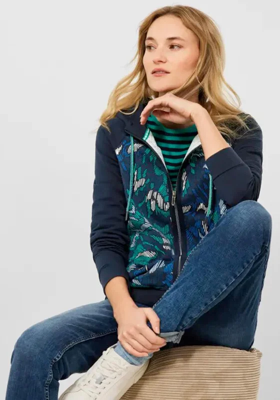 Stock Clearance fashion casual hoodieCecil Print Torso Zipped Hoodie, Deep Blue