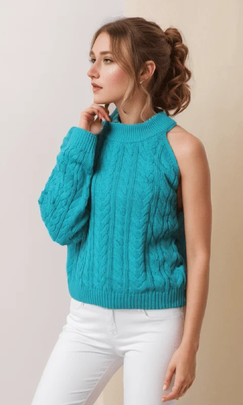 Amazing Deals stylish sports hoodieWomen One Shoulder Pullover (Blue)