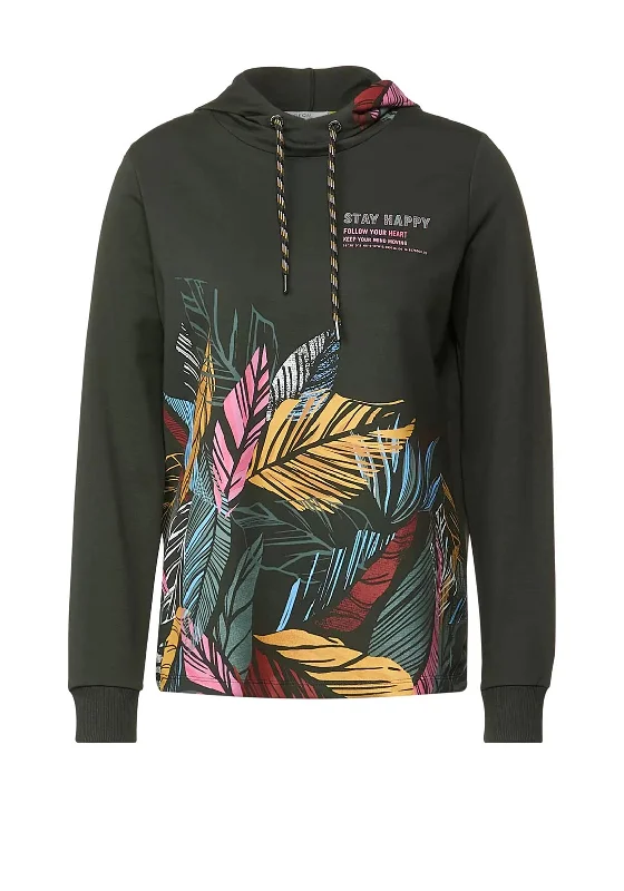 Markdowns minimalist hoodieCecil Leaf & Text Print Hoodie, Deep Pine Green