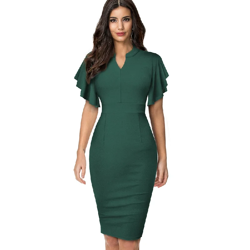 BerriesJam - 2024 Vintage Solid Color Elegant Office Pencil Dress