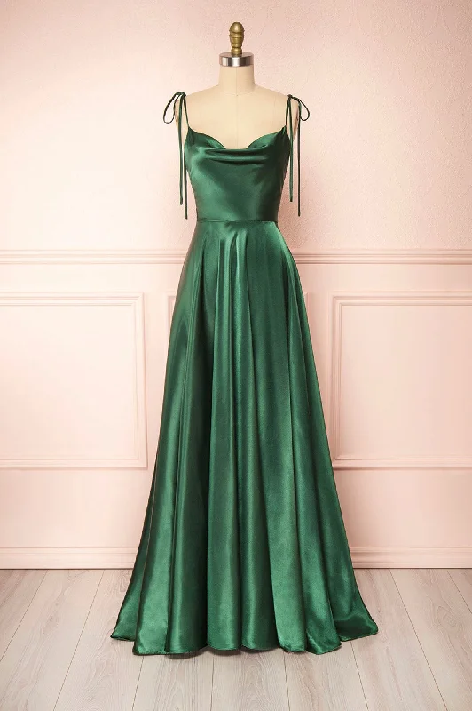 Daily Deals Simple Satin Long Prom Dress, A-Line Spaghetti Strap Evening Party Dress