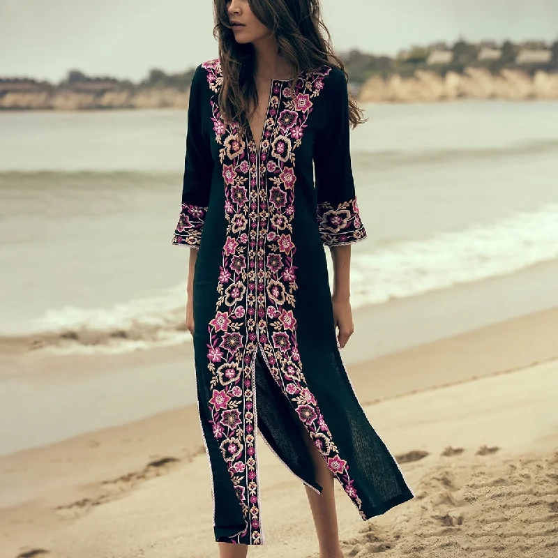 Exclusive Online Offer denim dressEmbroidered Kaftan Midi Dress for Women