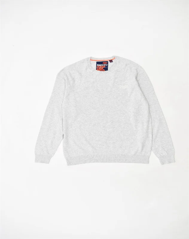 SUPERDRY Womens Orange Label Sweatshirt Jumper Large Grey Cotton