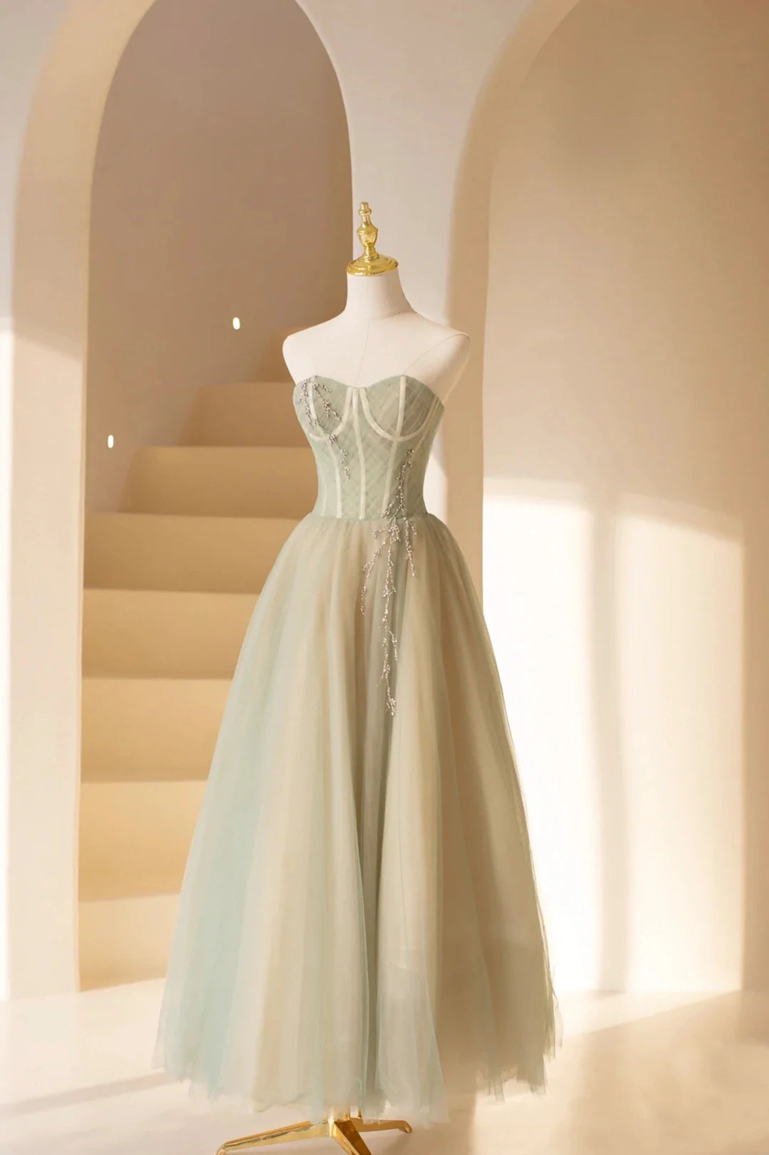 Stock Clearance Green Strapless Tulle Long Prom Dress, Beautiful Sweetheart Neck Evening Dress Stock Clearance Green Strapless Tulle Long Prom Dress, Beautiful Sweetheart Neck Evening Dress
