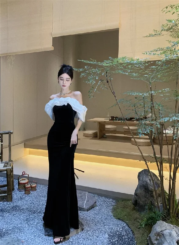 Amazing Deals trendy dressWomen Sexy Off Shoulder Party Dress New Slim Waist French Patchwork Elegant Lady Maxi Fashion Solid A-line Vestidos Mujers