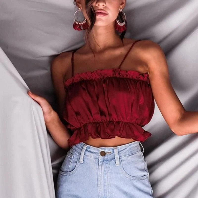 Buy Now chic slip dressSatin Ruched Crop Top