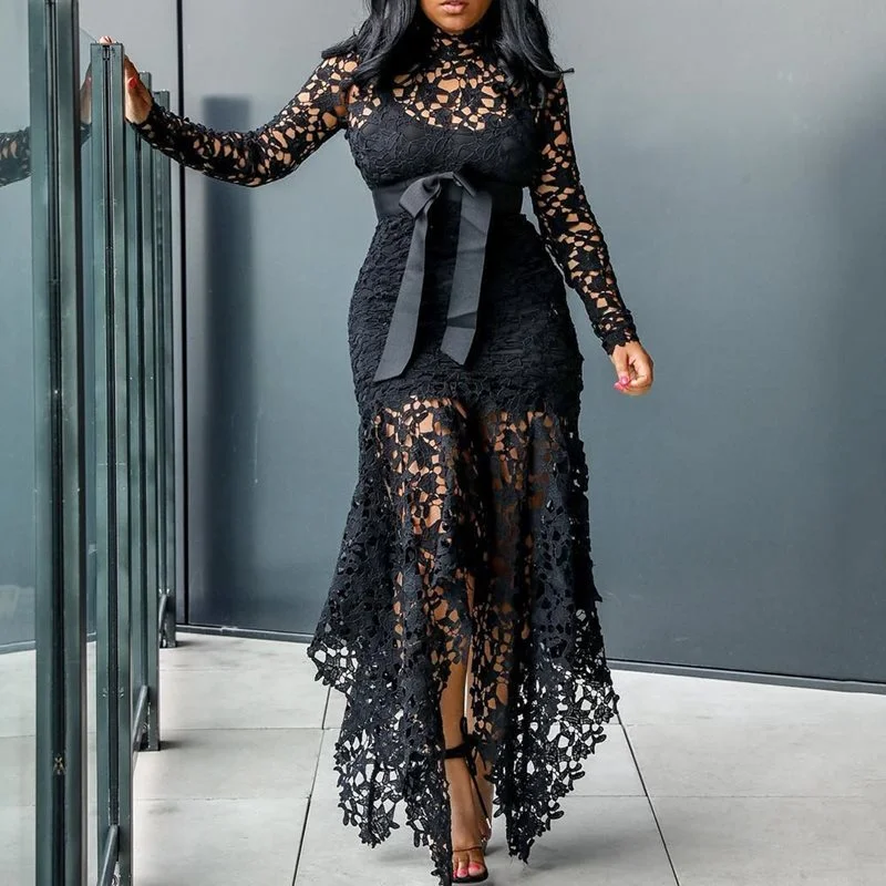 Clearance Event shift dressVintage Party Sexy Mesh Hollow Lace Long Dress