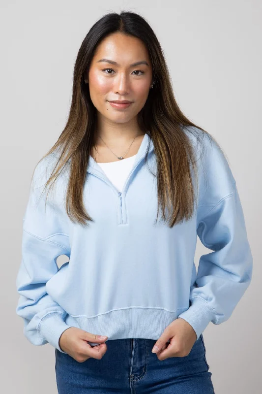 Loyalty Reward cozy gym sweatshirt1897 Active ¼ Zip Mock Neck Pullover for Women in Blue | JK240-BLUE Loyalty Reward cozy gym sweatshirt1897 Active ¼ Zip Mock Neck Pullover for Women in Blue | JK240-BLUE
