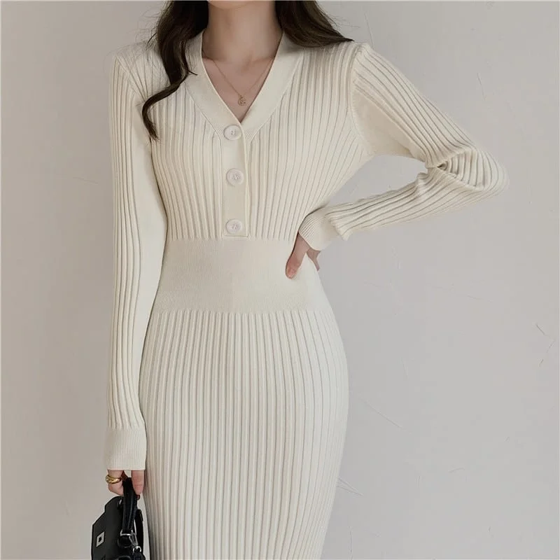 Instant Discount wrap-around dressKnitted Long Sleeved Elegant Dress