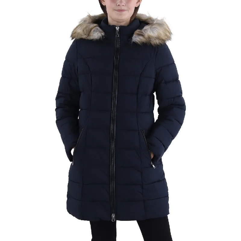 Womens Faux Fur Trim Hooded Puffer Jacket