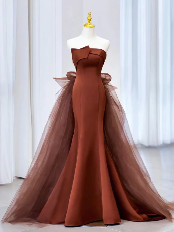 Amazing Deals casual summer dressMermaid Tulle Satin Long Prom Dress, Mermaid Evening Dress Y4348