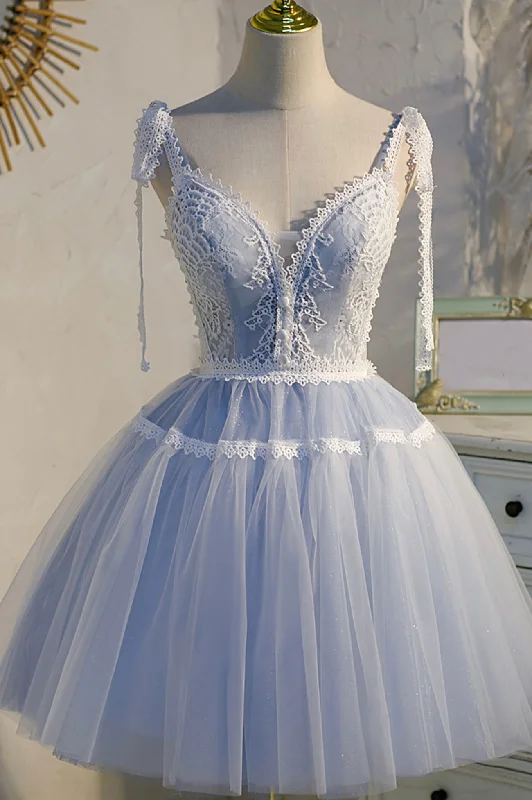 Loyalty Reward Cute Spaghetti Strap V-Neck Lace Knee Length Party Dress