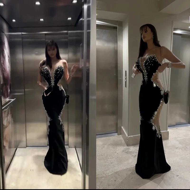Crazy Deals midi dressWomen's 2024 Black Strapless Diamond Mesh Sexy Celebrity Cocktail Party Bandage Long Dress