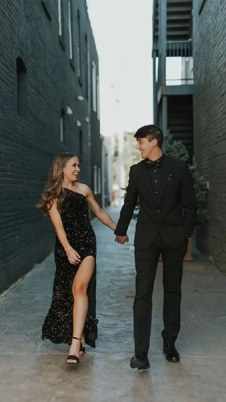 Deal of the Day trendy wrap dressGlitter Black Sequins Prom Dress With Split  Y5743