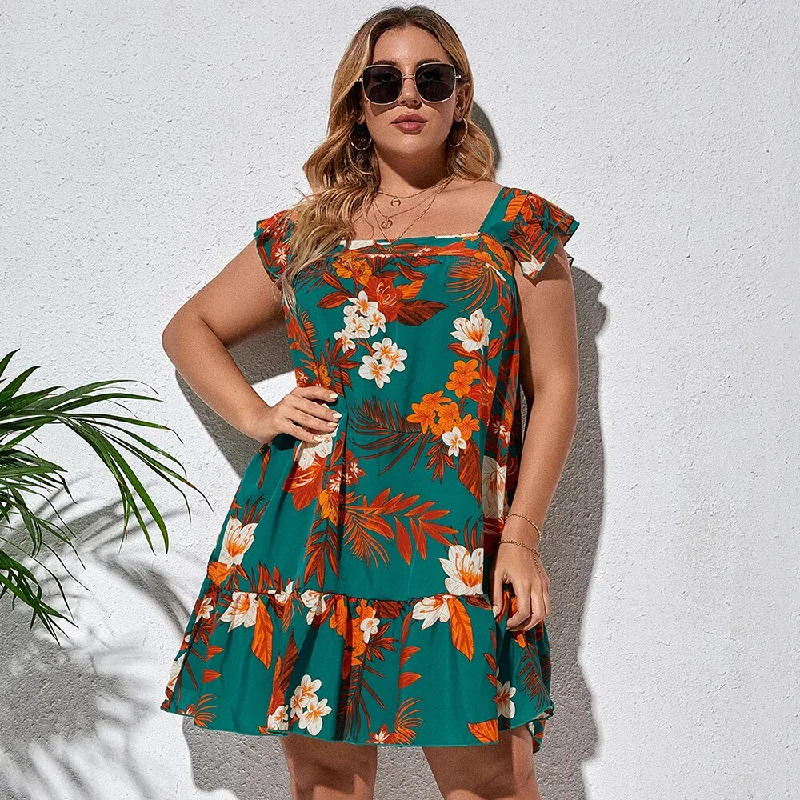 BerriesJam - New Print Fresh Floral Loose Straps Plus Size Dress