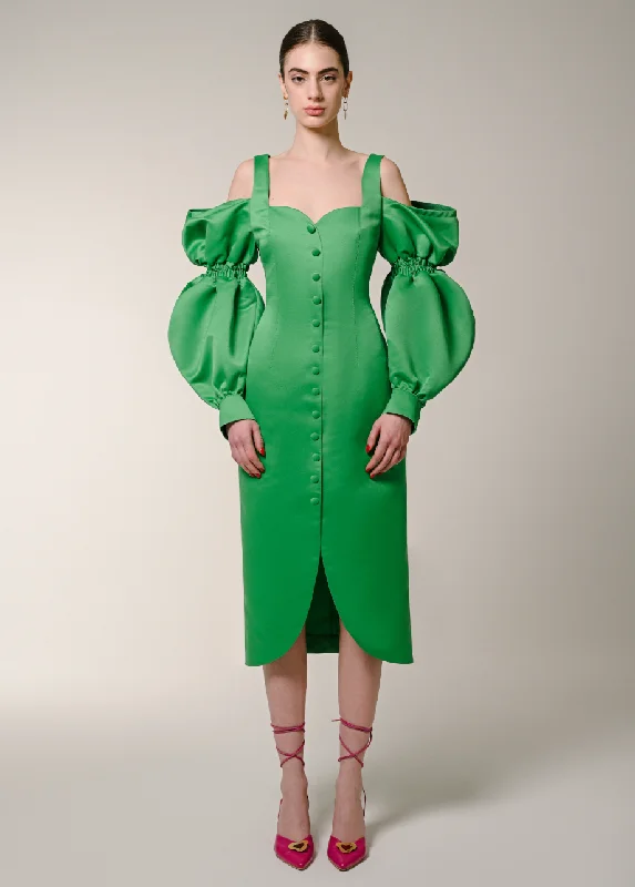 Deal of the Week comfy dressGREEN PUFF SLEEVES DRESS