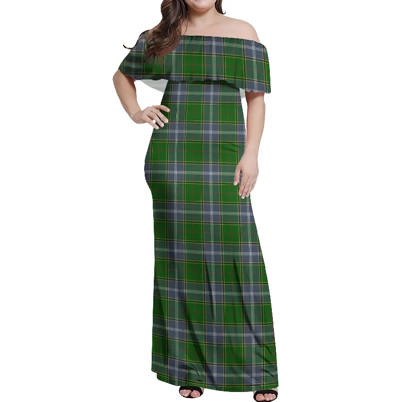 Super Deal Pringle Tartan Off Shoulder Long Dress