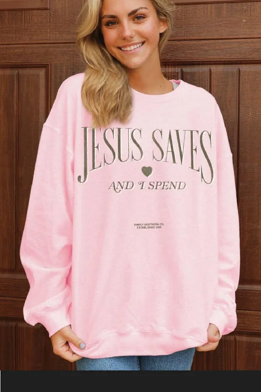 Amazing Deals smooth fit athletic sweatshirtSimply Southern Jesus Saves and I Spend Sweatshirt for Women in Tutu | CREW-JESUS-TUTU