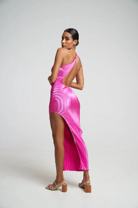 Price Cut one-shoulder dressL'idee Naomi Split Gown Flamingo