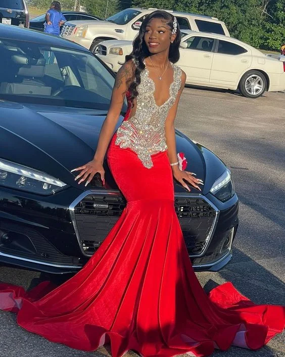 Price Reduction party-ready dressLuxury Sparkly Red Mermaid Prom Dress Birthday Party Dress Evening Gown Robe Y4314