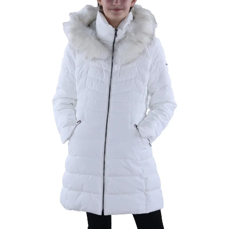 Womens Faux Fur Trim Hooded Puffer Jacket