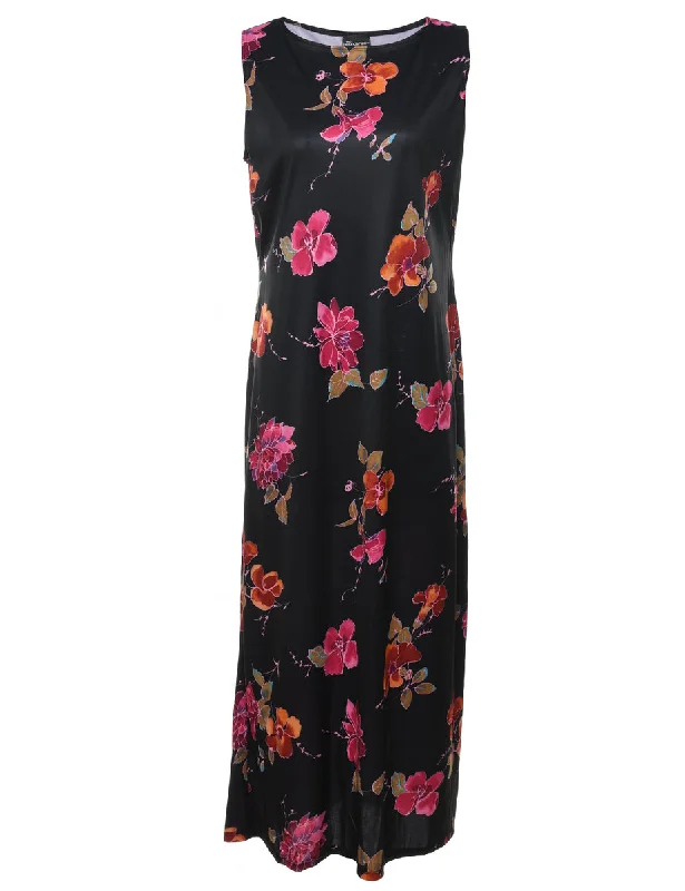 Closeout comfortable winter coatBlack Floral Print Maxi Dress - M