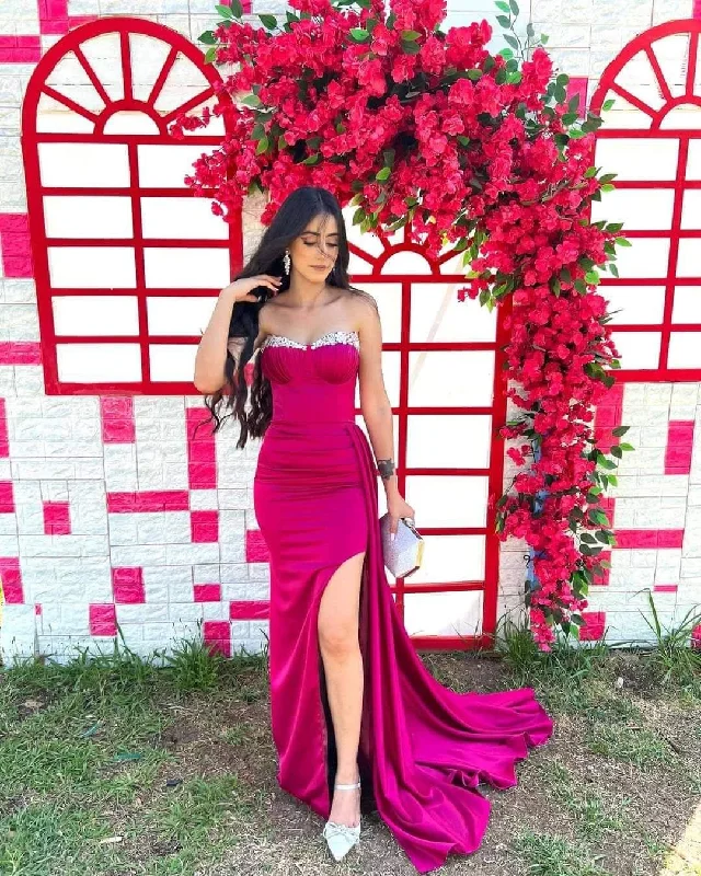 Best Bargains off-shoulder dressSheath Sweetheart Satin Pleated Side Slit Long Prom Dress Y5198 Best Bargains off-shoulder dressSheath Sweetheart Satin Pleated Side Slit Long Prom Dress Y5198