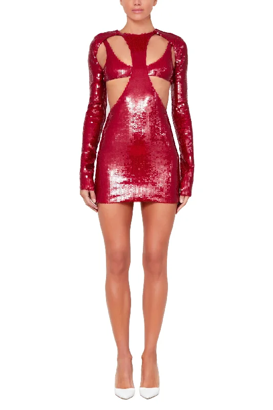 Doorbuster Deal Red Sequin Cut Out Dress