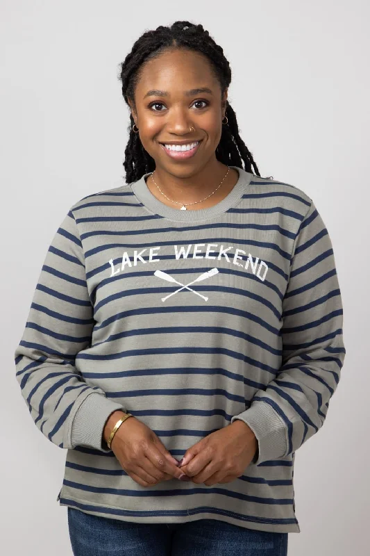 Can't Miss fitness lifestyle hoodieC&C California Bee Stripe Lake Weekend Crewneck Pullover for Women in Vetiver | 89B02974T-Z331-VETIVER Can't Miss fitness lifestyle hoodieC&C California Bee Stripe Lake Weekend Crewneck Pullover for Women in Vetiver | 89B02974T-Z331-VETIVER