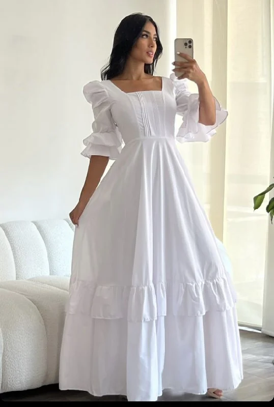 Best Seller v-neck dressA-line Square Neckline White Prom Dress  Y5823