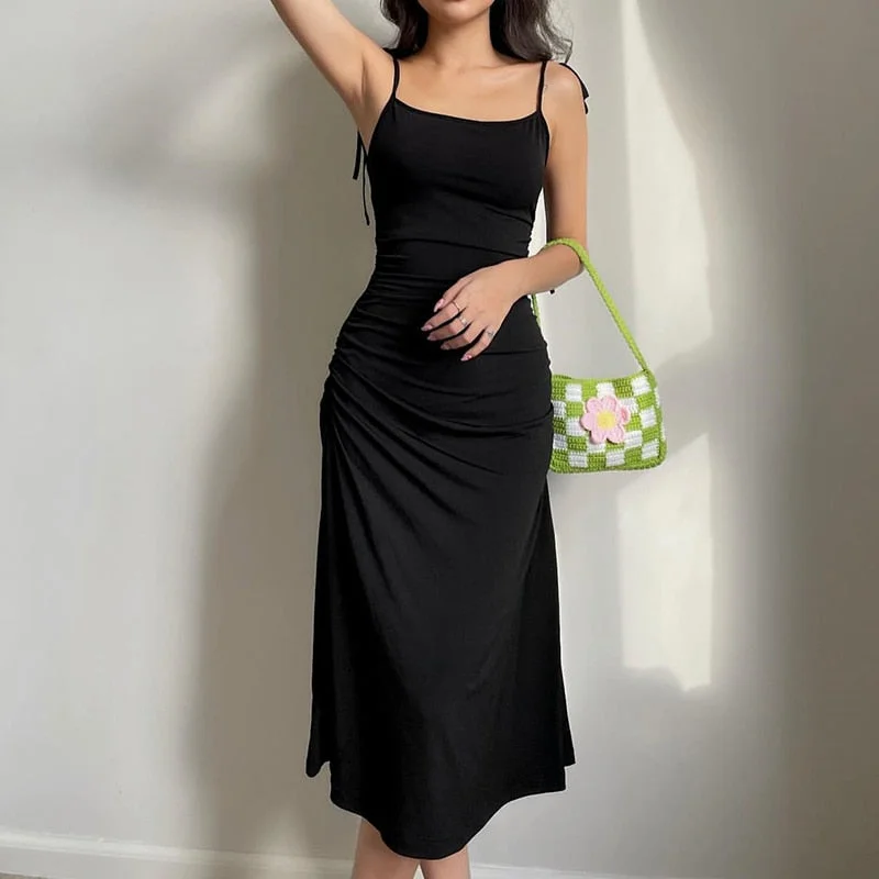 BerriesJam - Strappy Ruched Irregular Elegant Backless Long Dress