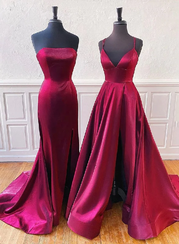 Fantastic Offers Simple Satin Long Prom Dress, Burgundy Evening Party Dress
