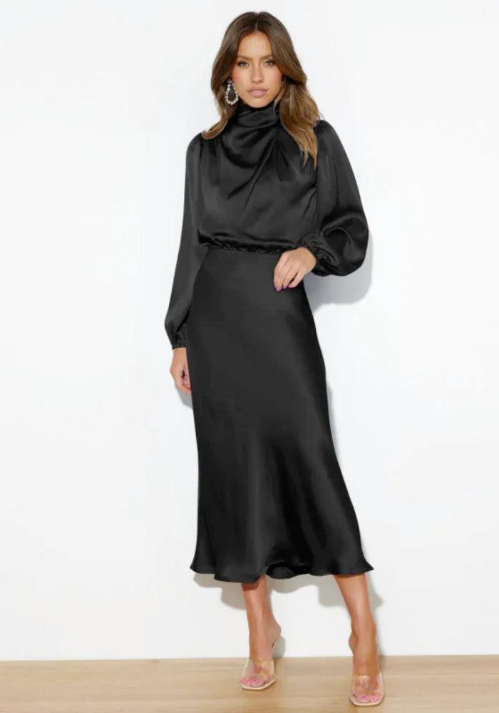 Members Only summer dressHigh Neck Black Satin Dress