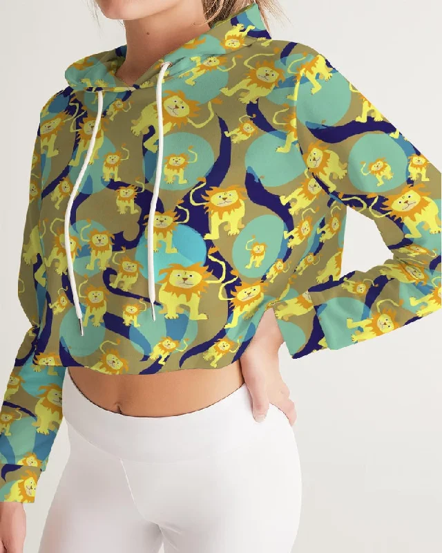 Midnight Madness cozy hoodieLion Pattern Women's Cropped Hoodie