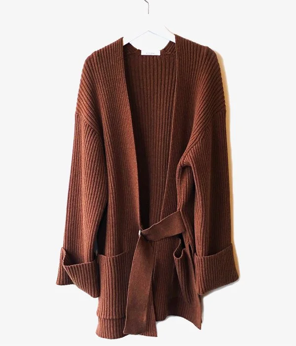 Stock Clearance wool coatPHEENY/7G RIB KNIT HALF CARDIGAN(BROWN)