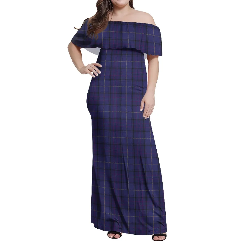 Today Only Payne Tartan Off Shoulder Long Dress