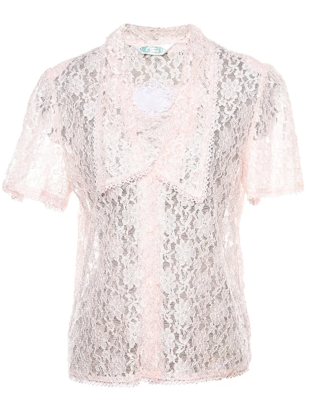 Hurry In oversized coatFloral Lace Short Sleeve Evening Blouse - M