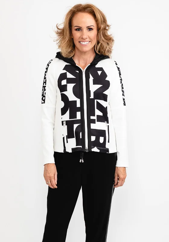 Unmissable Offer comfortable hoodieI’cona Letter Print Full Zip Hoodie, White & Black Unmissable Offer comfortable hoodieI’cona Letter Print Full Zip Hoodie, White & Black