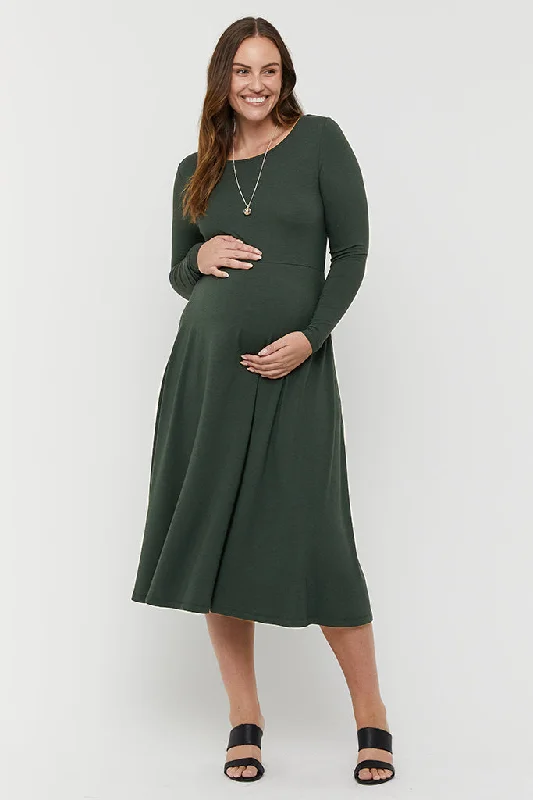 Instant Discount long-sleeve floral dressOlivia Maternity Dress - Forest