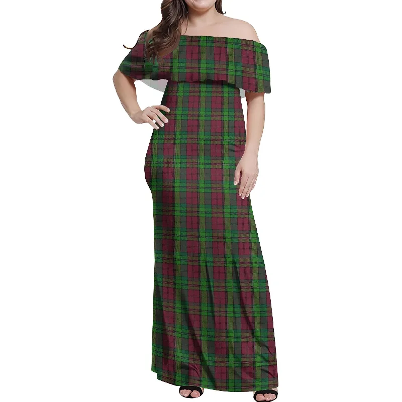New Arrival Pope of Wales Tartan Off Shoulder Long Dress