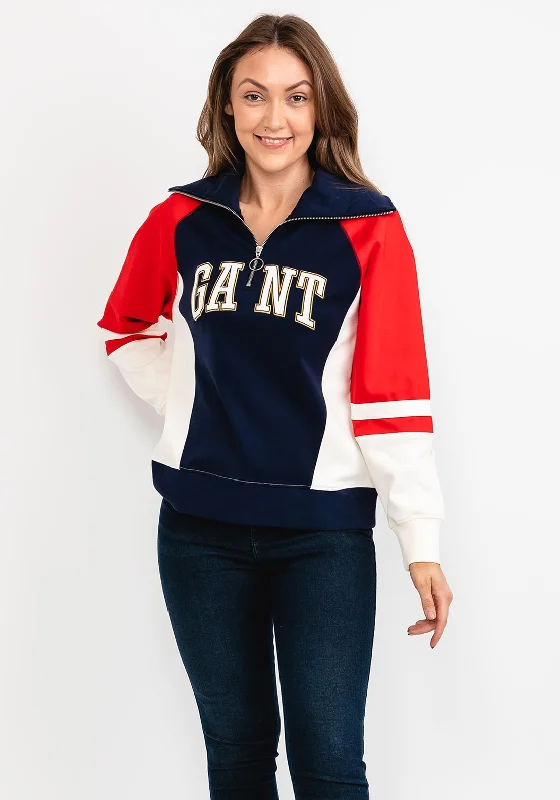 Exclusive Savings modern athletic hoodieGant Womens Colour Block Half Zip Sweatshirt, Classic Blue Exclusive Savings modern athletic hoodieGant Womens Colour Block Half Zip Sweatshirt, Classic Blue