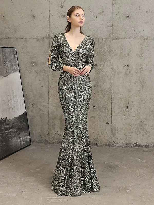 BerriesJam - Sexy V Neck Mermaid Long Formal Evening Dress